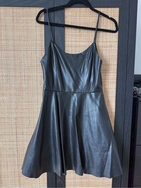 Alice + Olivia Black Faux Leather Mini Slip Dress